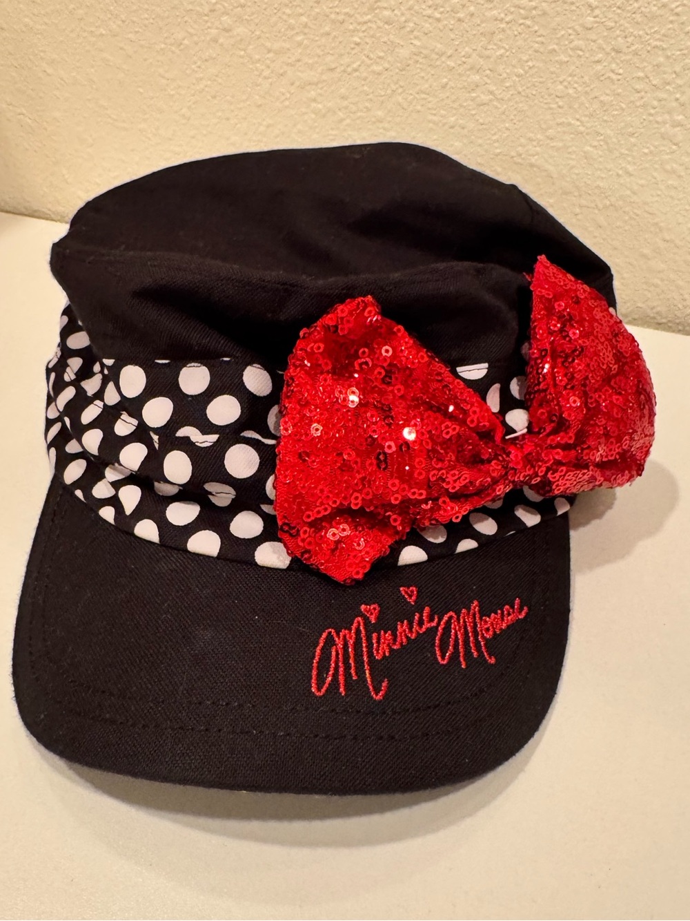 Disney Parks Minnie Mouse Sequin Bow Polka Dot Newsboy Hat Adult